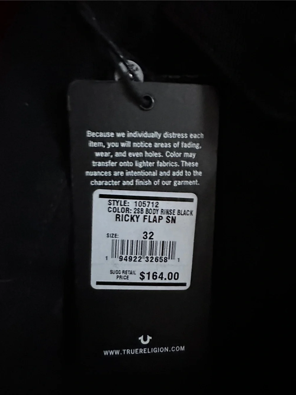 True Religion BNWT Black Straight Leg Jeans